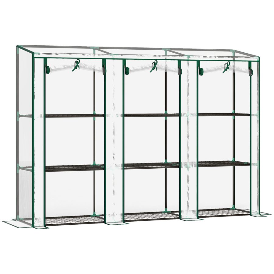 Outsunny Mini-Gewächshaus 3 Ebenen mit verstärkter Kunststoffplane, 3 aufrollbare Türen, 9 Regale, 215 x 46 x 151/144 cm   Aosom von Outsunny