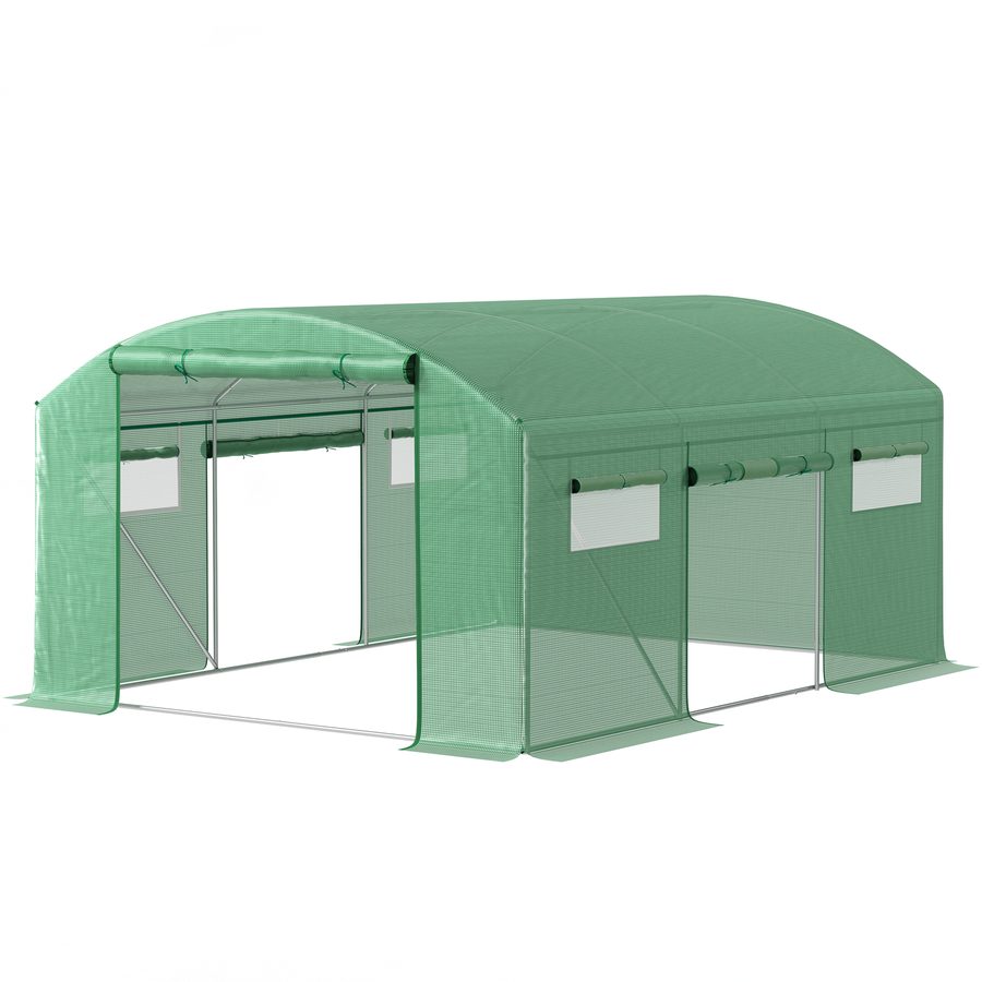 Outsunny Gewächshaus Tunnel 4x3x2 m Garten-Gewächshaus mit 3 Rolltüren 6 Netzfenter PE 140g/m² Verzinkte Stahlstruktur für Anbau Pflanzen Blumen Grün   Aosom von Outsunny