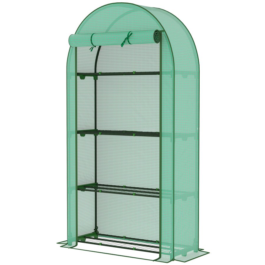 Outsunny Gewächshaus für den Außenbereich Kleines 4-stöckiges Gewächshaus mit 4 Regalen Rolltür PE-Abdeckung und Stahlrahmen für den Anbau von Pflanzen Blumen 105x45x160 cm Grün   Aosom von Outsunny