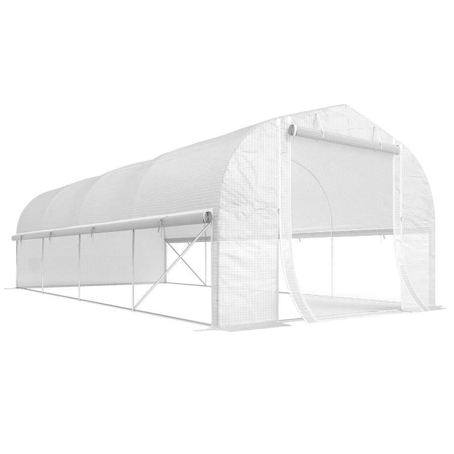 Outsunny Gewächshaus 6 x 3 x 2 m Foliengewächshaus mit 8 Fenster & Tür, Aufrollbar Seitenwänden, UV-beständiger Folientunnel Tomatenhaus mit verzinkten Stahlrahmen, Weiß   Aosom von Outsunny