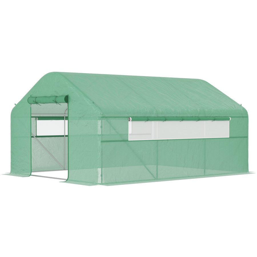 Outsunny Garten-Gewächshaus 12 m², Garten-Tunnelgewächshaus 4 x 3 x 2 m mit Rolltüren und großen Netzfenstern, Gewächshaus aus verzinktem Stahl und hochdichtem PE 140 g/m² UV-beständig, Grün   Aosom von Outsunny