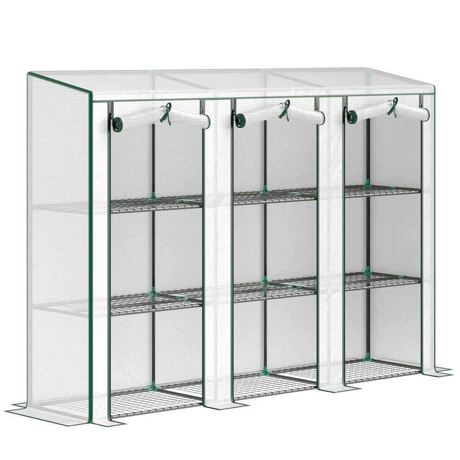 Outsunny PVC-Gewächshaus mit 3-stufigen Regalen, Balkon-Gewächshaus, Stahlgestell, 2 aufrollbare Reißverschlusstüren, für Gemüse, Pflanzen, Blumen, 215 x 46 x 151 cm, Weiß   Aosom von Outsunny