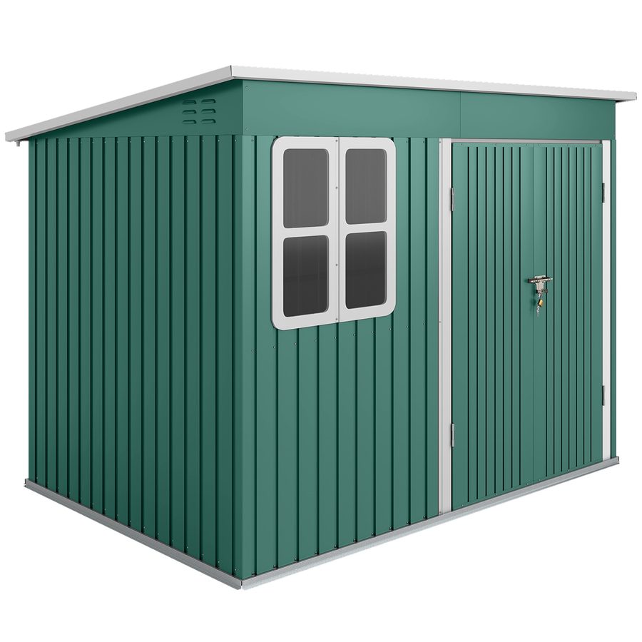 Outsunny Metall Gerätehaus 4,13 m² Geräteschuppen mit Fenster Pultdach Abschließbarer Breiter Tür Bodenrahmen 260 x 177 x 190 cm wetterfest Gartenhaus Outdoor Garten Schuppen für Außenbereich Grün   Aosom von Outsunny