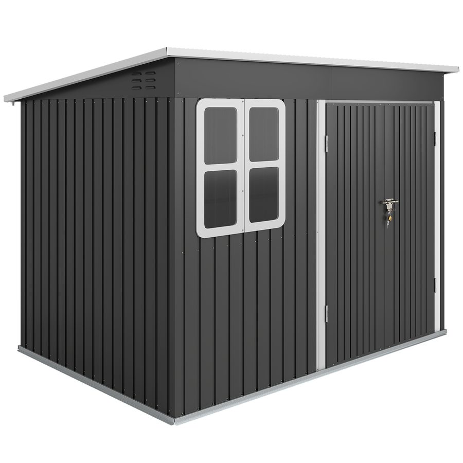 Outsunny Gerätehaus 4,13 m³, Gartenhaus, 260 x 177 x 190 cm, Geräteschuppen mit Fenster, Abschließbar Tür, Fahrradgarage, Gartenschrank aus Stahl, für Hinterhof, Garten, Dunkelgrau   Aosom von Outsunny