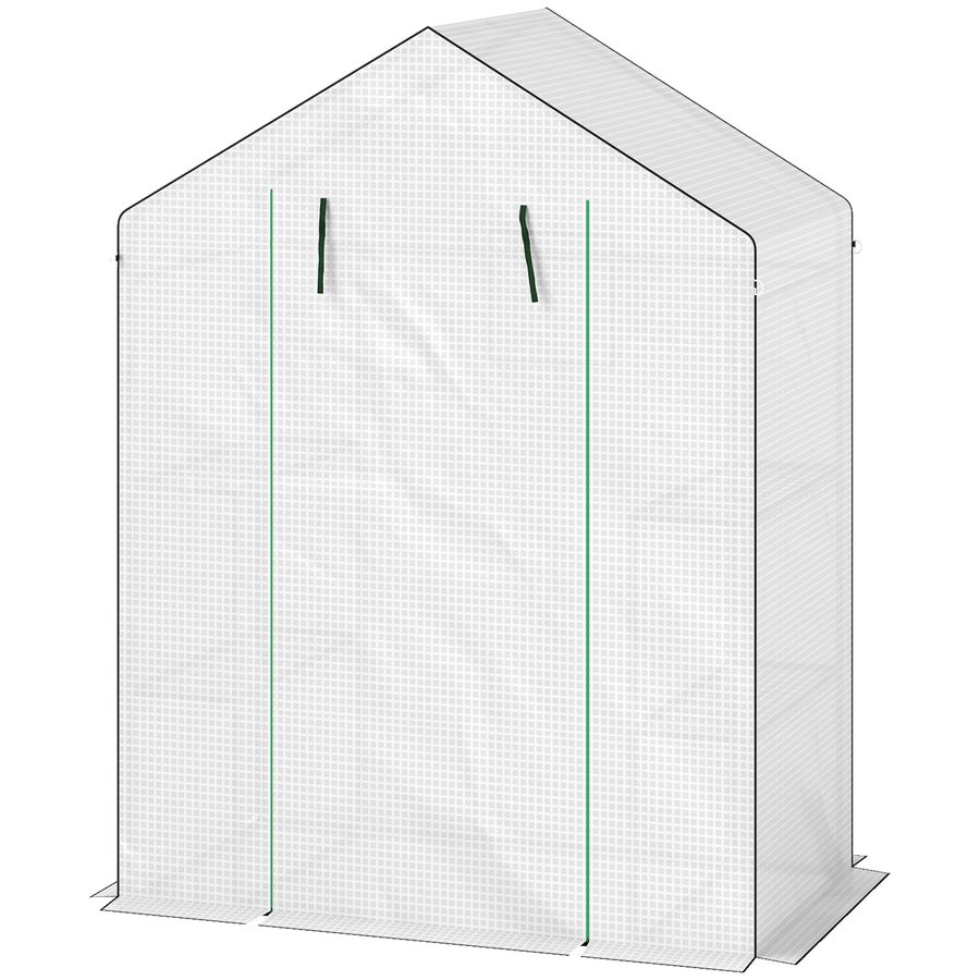 Outsunny Gewächshaus mit Rolltür, Fenster, Regale, winterfest Foliengewächshaus aus Stahl, Treibhaus für Balkon, Garten, Tomatenhaus 143 x 74 x 190 cm, Tomatengewächshaus für Tomaten, Gemüse, Weiß   Aosom von Outsunny