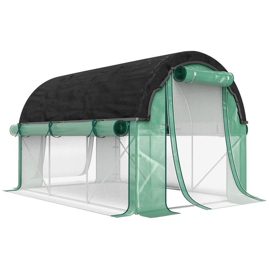 Outsunny Gewächshaus 3 x 2 x 2 m Foliengewächshaus mit 6 Fenster, Rolltüren, Aufrollbar Seitenwänden, UV-beständiger Folientunnel, Winterfest Tomatenhaus mit Erdanker, Grün   Aosom von Outsunny