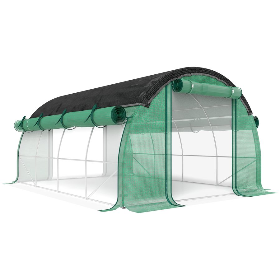Outsunny Gewächshaus 4 x 3 x 2 m Foliengewächshaus mit 8 Fenster, Rolltüren, Aufrollbar Seitenwänden, UV-beständiger Folientunnel, Winterfest Tomatenhaus mit Erdanker, Grün   Aosom von Outsunny