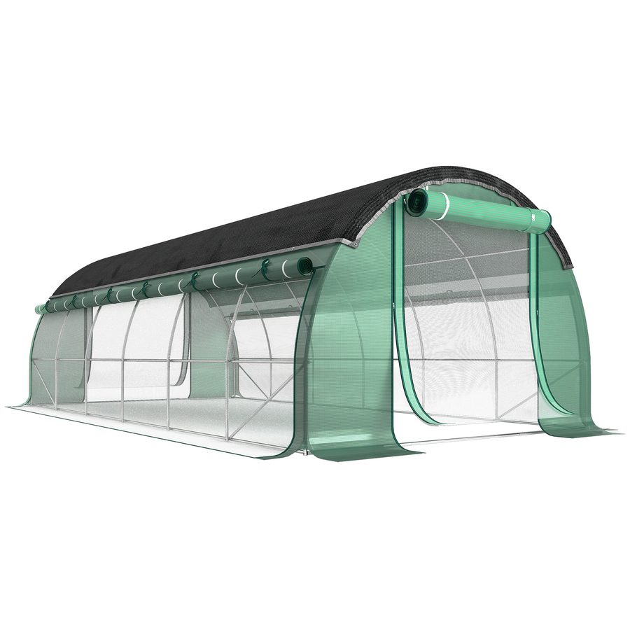 Outsunny Gewächshaus 6 x 3 x 2 m Foliengewächshaus mit 12 Fenster, Rolltüren, Aufrollbar Seitenwänden, UV-beständiger Folientunnel, Winterfest Tomatenhaus mit Erdanker, Grün   Aosom von Outsunny