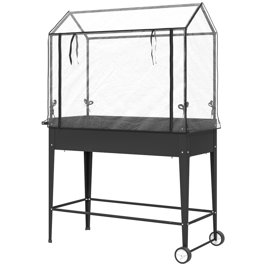Outsunny Erhöhtes Gartenbeet mit PVC-Abdeckung, Pflanzbeet auf Rädern, rollbare Reißverschlusstür und Ablaufloch, Mini-Gewächshaus für Gemüse, Blumen, Kräuter, 100 x 45 x 152 cm, Schwarz   Aosom von Outsunny