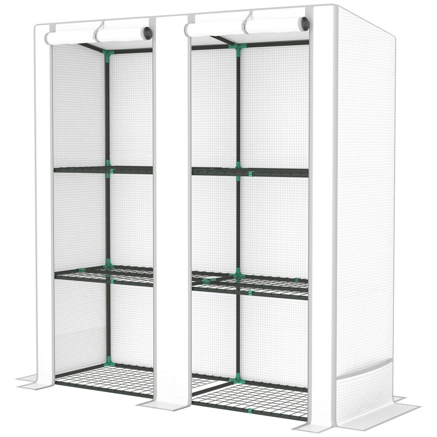 Outsunny Gewächshaus für den Außenbereich mit geneigtem Dach Kleines Gewächshaus mit 3 Regalen 2 Aufrollbaren Türen PE-Abdeckung und Stahlrahmen für Anbau Pflanzen Blumen 144x48x152 cm Weiß   Aosom von Outsunny