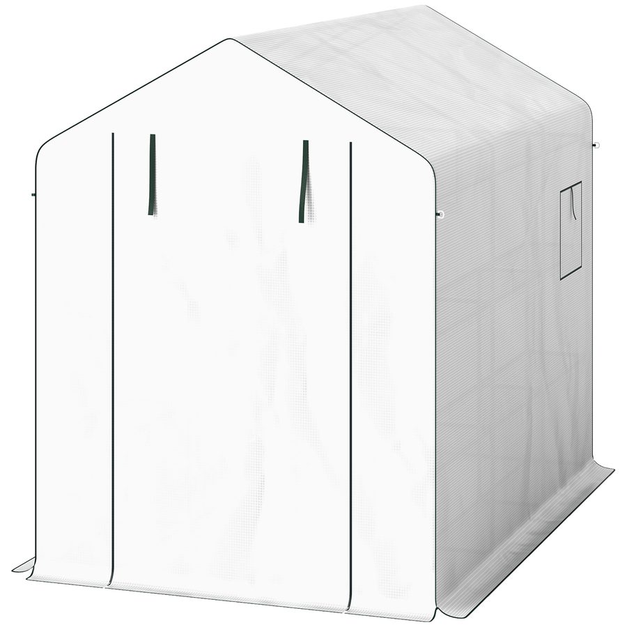 Outsunny Garten-Gewächshaus PE mit 3 Ebenen, Gewächshaus mit verstärkter 135 g/m² UV-beständiger Abdeckung, Stahlrahmen, rollbare Reißverschlusstüren und Mesh-Fenster, 143x215x190cm, weiß   Aosom von Outsunny