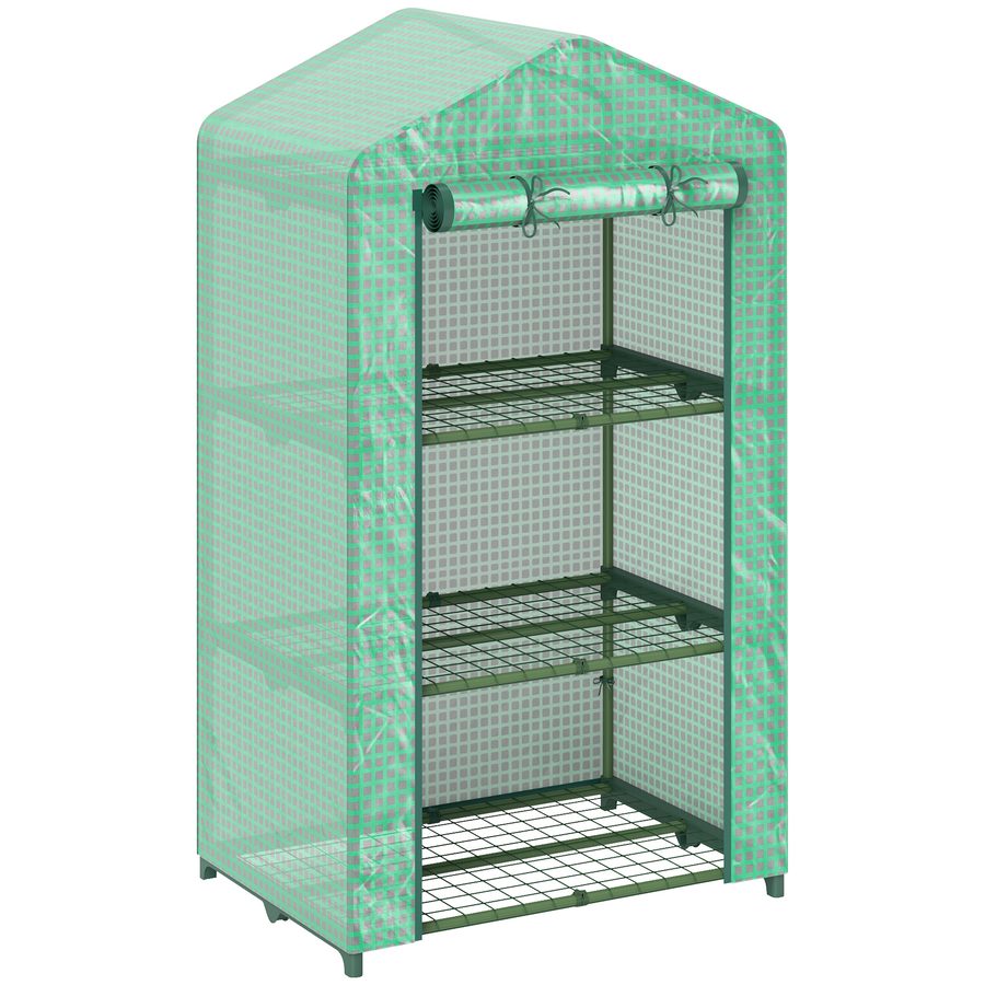 Outsunny Garten-Gewächshaus mit 3 Ebenen, Außen-Gewächshaus mit 3 Regalböden, aufrollbare Tür, Metallrahmen, PE-Abdeckung, UV-beständig, wasserdicht, für Terrasse, Hof, 69x49x125 cm, Grün   Aosom von Outsunny