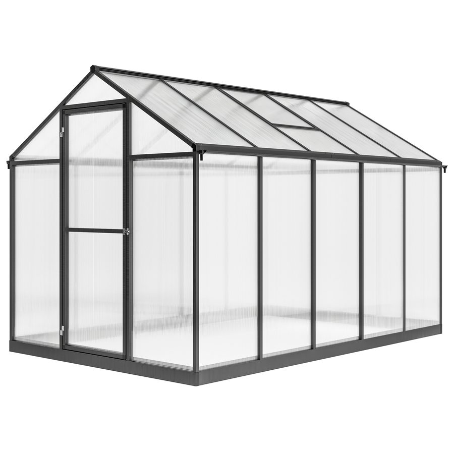 Outsunny Aluminium-Polycarbonat-Gewächshaus, Gewächshaus mit einstellbaren Dachfenstern, einflügeliger Tür, wetterfester Außenschutz für Pflanzen & Blumen, 303x183x195 cm, transparent   Aosom von Outsunny