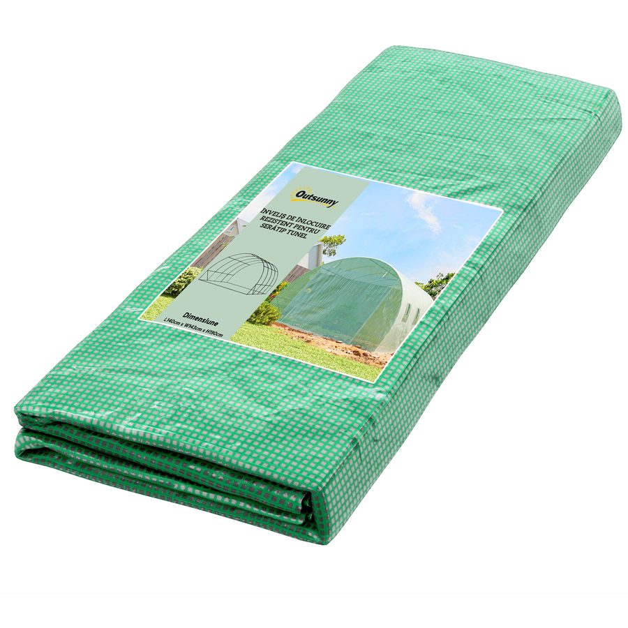 Outsunny Gewächshausfolie 3 x 4 m, wasserdicht Polyethylenfolie mit Rolltür, 8 Fenster, UV Schutz, Reißfest Gartenfolie Abdeckplane für Folientunnel Gartenarbeit, Tunnelfolie für Außenbereich Grün   Aosom von Outsunny