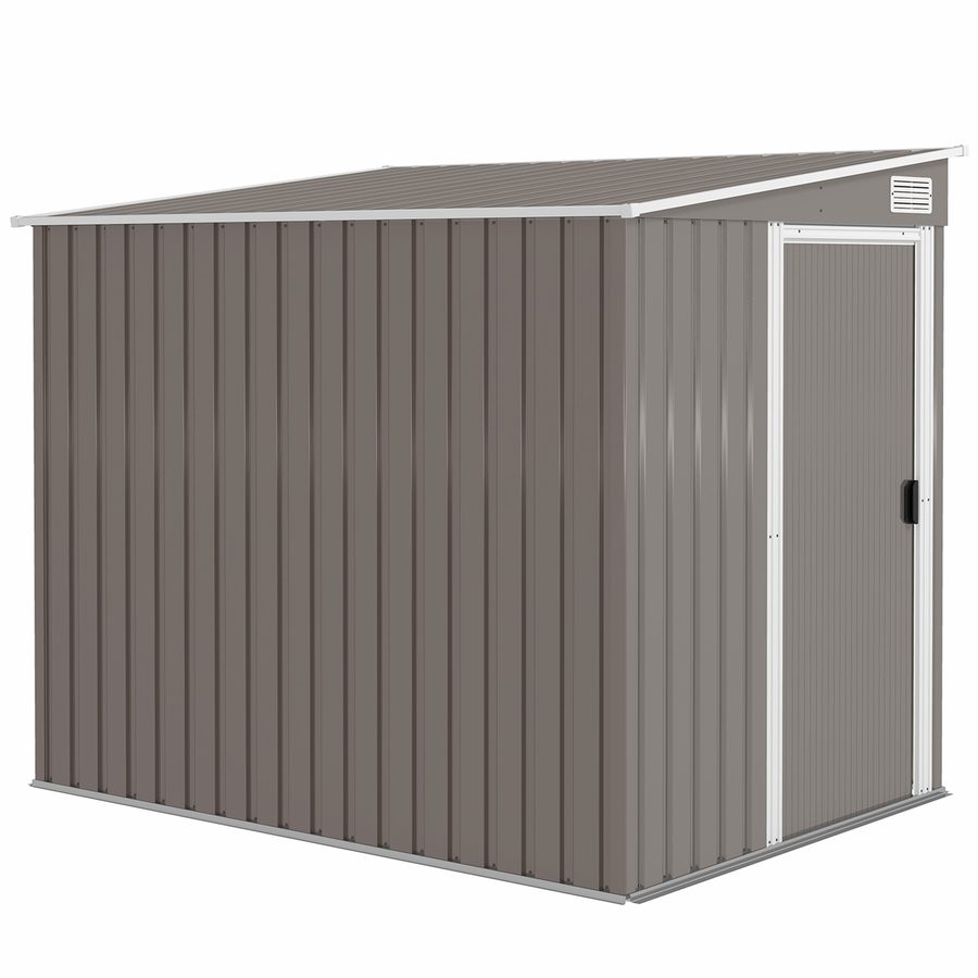 Outsunny Metall Gerätehaus 2,81m² 154x206,5x181 cm Geräteschuppen mit Pultdach Fundament Schiebetür wetterfest Gartenhaus Outdoor Garten Schuppen Schrank für Hinterhof Außenbereich Hellgrau   Aosom von Outsunny