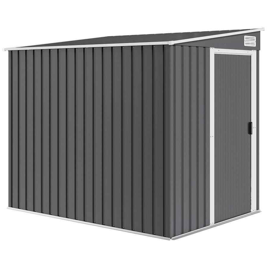 Outsunny Metall Gerätehaus 2,81m² 154x206,5x181 cm Geräteschuppen mit Pultdach Fundament Schiebetür wetterfest Gartenhaus Outdoor Garten Schuppen Schrank für Hinterhof Außenbereich Dunkelgrau   Aosom von Outsunny
