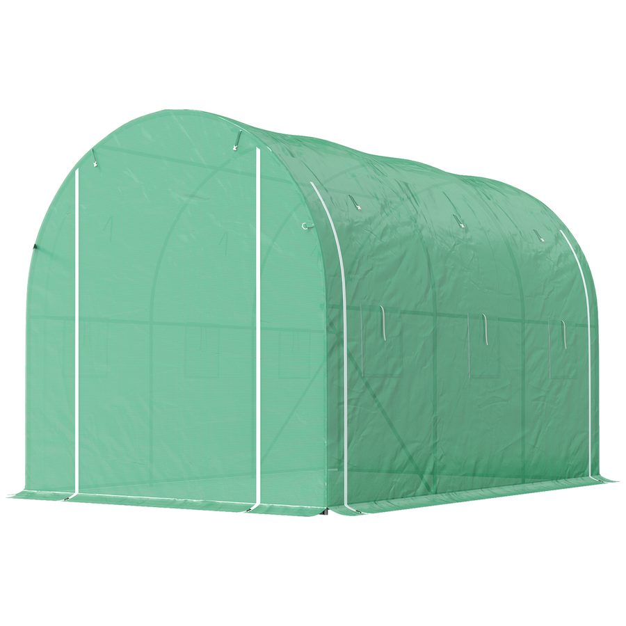 Outsunny Garten-Gewächshaus 6 m² 3 x 2 m mit 1 Tür + 2 aufrollbaren Seitenwänden mit Reißverschluss, 6 Fenstern, verzinktem Stahl PE Hochdichte 140 g/m² Anti-UV grün   Aosom von Outsunny