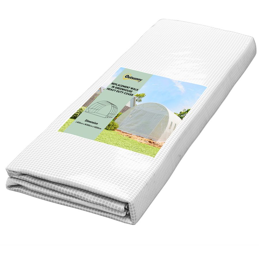 Outsunny Gewächshausfolie 3 x 4 m, wasserdicht Polyethylenfolie mit Rolltür, 8 Fenster, UV Schutz, Reißfest Gartenfolie Abdeckplane für Folientunnel Gartenarbeit, Tunnelfolie für Außenbereich Weiß   Aosom von Outsunny