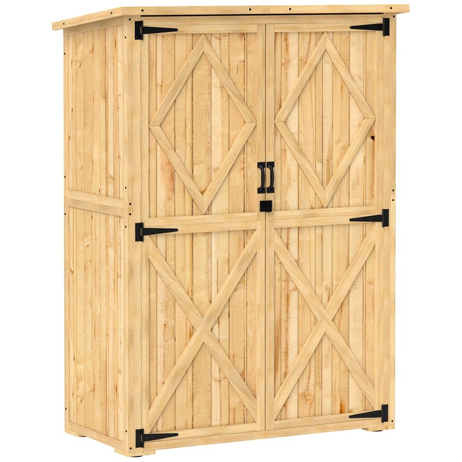 Outsunny Gartenschrank Holz, Geräteschuppen mit Abschließbar Doppeltür Asphalt-Dach Ablage 116,5x57x167cm, wetterfest Geräteschrank, Gerätehaus Gartenschuppen für Garten, Terrasse, Naturholz   Aosom von Outsunny