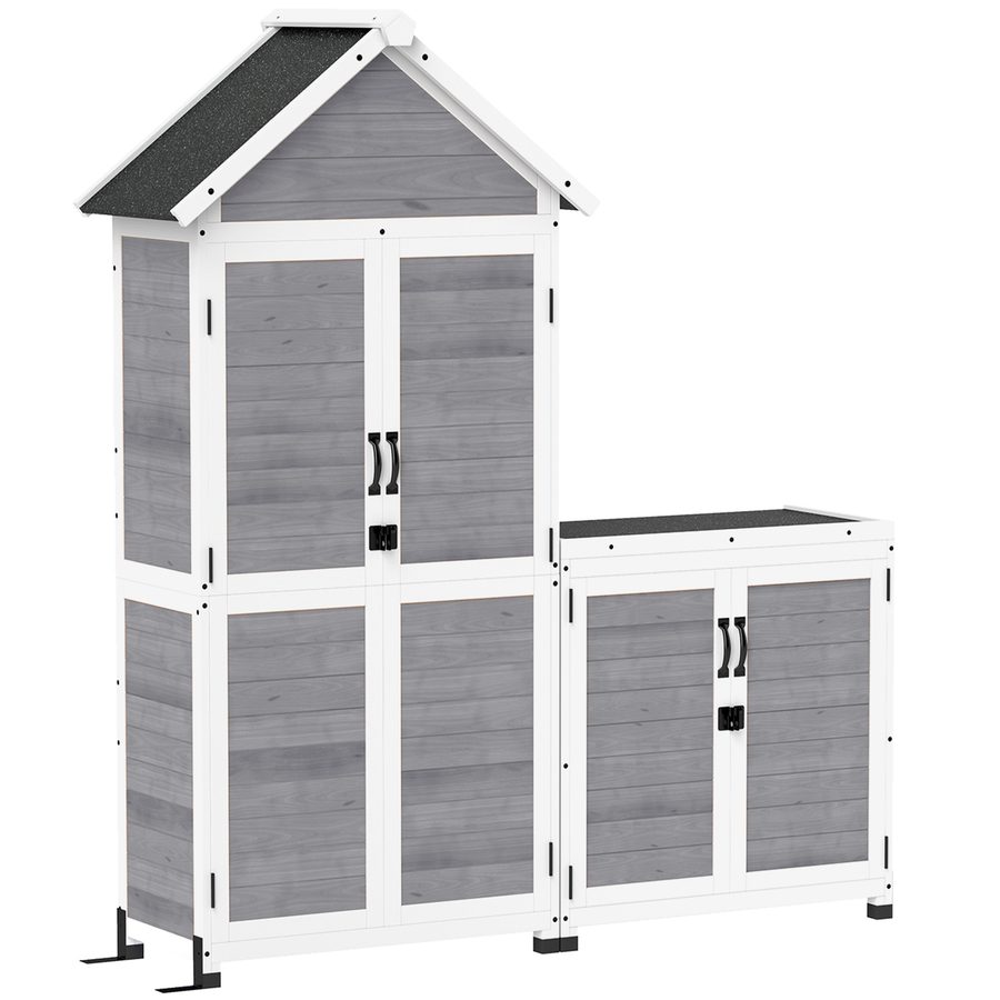 Outsunny 2 in 1 Gartenschrank Holz, Geräteschuppen mit Aufbewahrungsschrank Abschließbar Tür Satteldach Ablage 89x51x182cm, wetterfest Geräteschrank, Gerätehaus für Garten, Terrasse, Hellgrau   Aosom von Outsunny