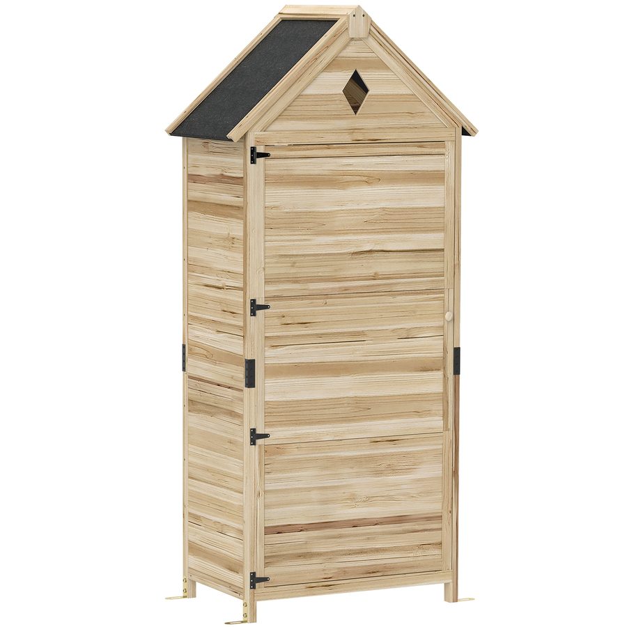 Outsunny Gartenschrank Holz, wasserdicht Geräteschuppen mit Asphalt-Satteldach Ablage Tür 80 x 49 x 170 cm, wetterfest Geräteschrank, Gerätehaus Gartenschuppen für Garten, Terrasse, Naturholz   Aosom von Outsunny