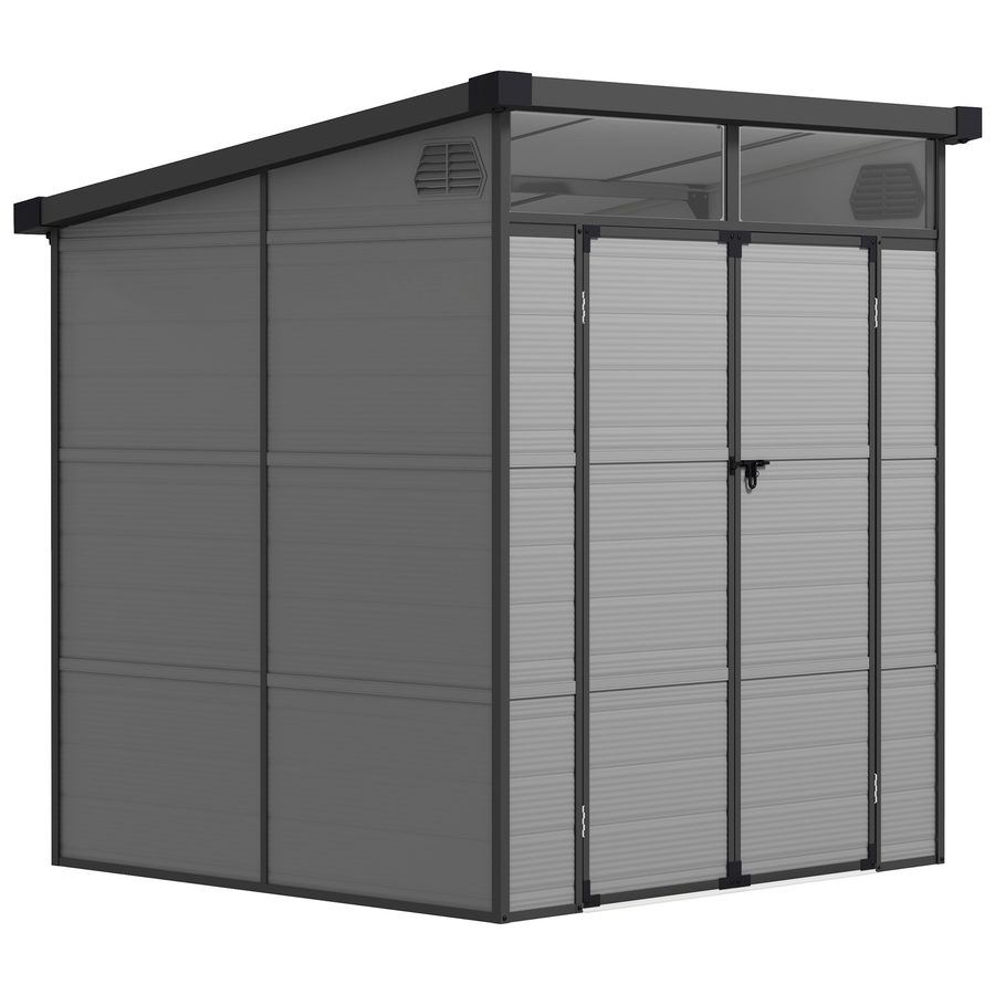 Outsunny Gerätehaus Kunststoff 3,24m³ 190x191x215cm Geräteschuppen mit Pultdach, Abschließbarer Tür, wetterfest Gartenhaus, Outdoor Garten Schuppen Schrank für Hinterhof, Außenbereich, Hellgrau   Aosom von Outsunny