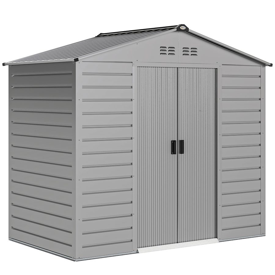 Outsunny Verzinkter Stahl Gerätehaus 2,43㎡ 213x131x192cm Geräteschuppen mit Satteldach, Abschließbarer Schiebetür, wetterfest Gartenhaus, Outdoor Garten Schuppen für Hinterhof Außenbereich, Grau   Aosom von Outsunny
