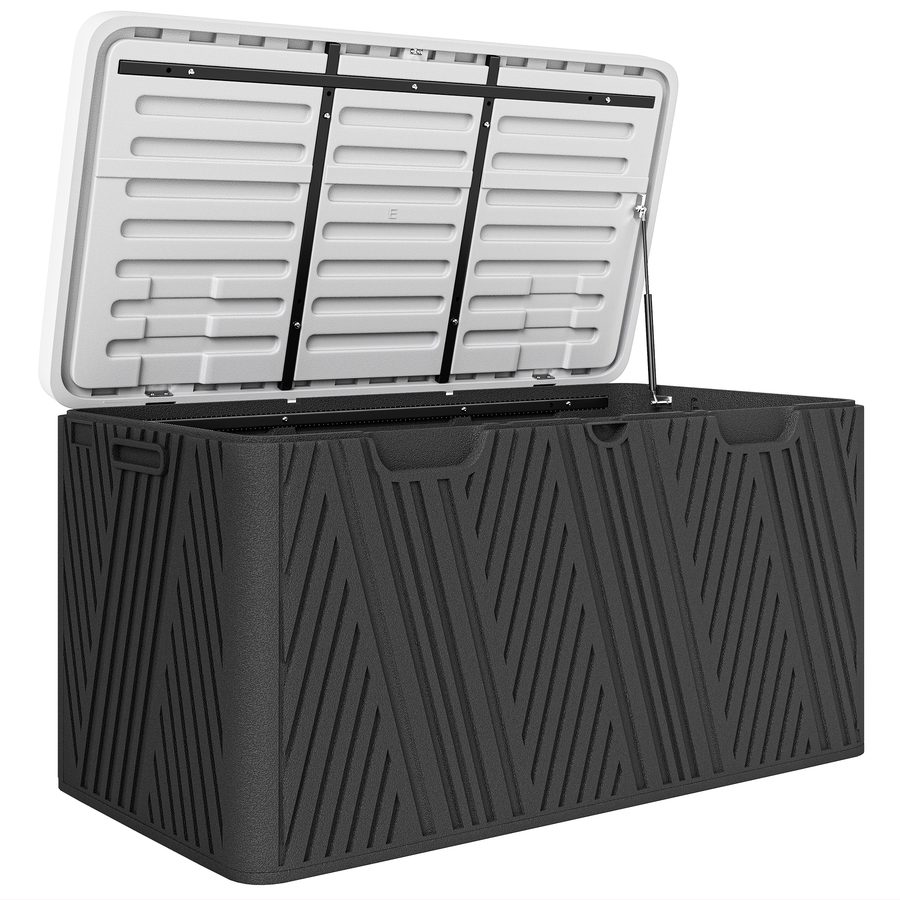 Outsunny Aufbewahrungsbank 380 L aus HDPE mit Gasfederdeckel und 2 seitlichen Griffen, wasserdichte Außenkiste, UV-Schutz, 115x60x60 cm, Schwarz und Grau   Aosom von Outsunny