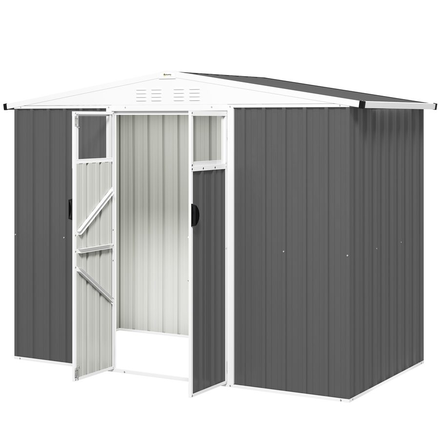 Outsunny Metall Gartenschuppen 2,7 m² Gartenhaus 246 x 117 x 180 cm Geräteschuppen mit Fenster, 4 Belüftungsschlitzen und abschließbarer Tür, Außen-Gartenhaus aus verzinktem Stahl, grau   Aosom von Outsunny