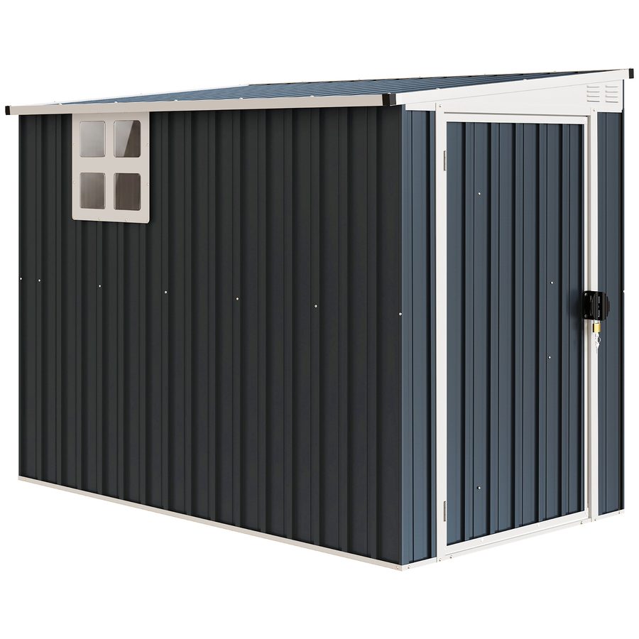 Outsunny Metall Gerätehaus 2,7m² 128x231x181cm Geräteschuppen mit Pultdach Fenster Abschließbarer Tür wetterfest Gartenhaus Outdoor Garten Schuppen für Hinterhof Außenbereich Dunkelgrau   Aosom von Outsunny
