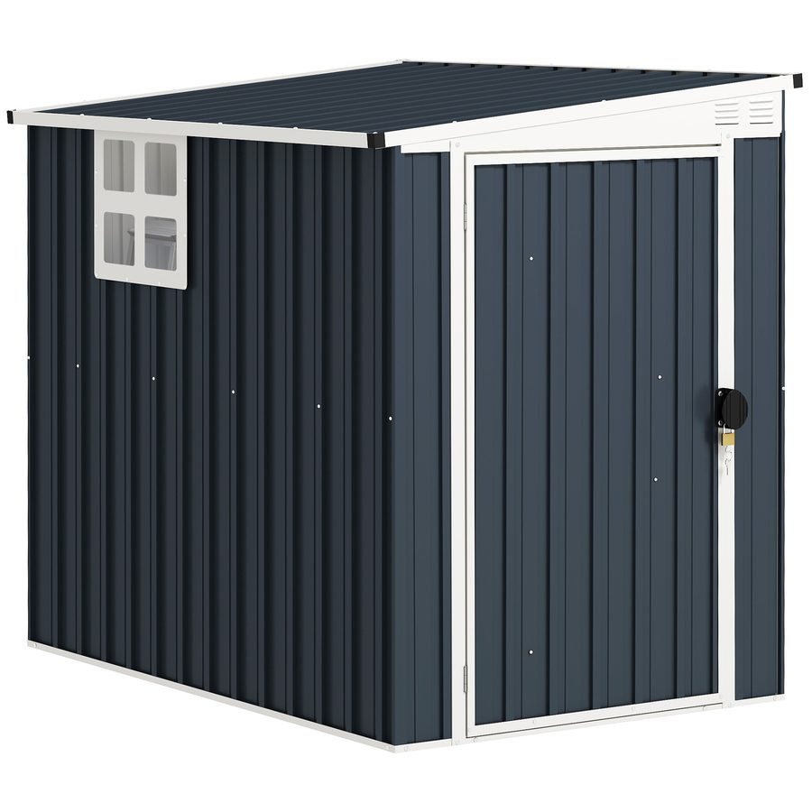 Outsunny Metall Gerätehaus 2,7m² 128x193x181cm Geräteschuppen mit Pultdach Fenster Abschließbarer Tür wetterfest Gartenhaus Outdoor Garten Schuppen für Hinterhof Außenbereich Dunkelgrau   Aosom von Outsunny