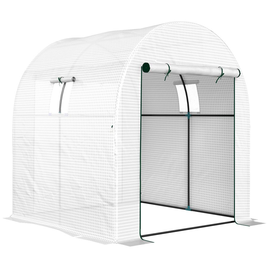 Outsunny Garten-Tunnelgewächshaus 1,8x1,8x2 m mit 2 aufrollbaren Türen und Fenstern, Garten-Gewächshaus mit Stahlgestell und PE-Abdeckung, für Gemüse, Blumen und Obst, UV-beständig, Weiß   Aosom von Outsunny