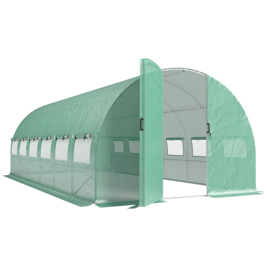 Outsunny Gewächshaus für Außen 6x3x2 m, Tunnelgewächshaus mit Metallscharnier-Tür, Insektenschutzfenstern, PE-Abdeckung 140 g/m² und feuerverzinktem Stahlrahmen, UV-beständig, wasserdicht, für Kulturen, Grün   Aosom von Outsunny