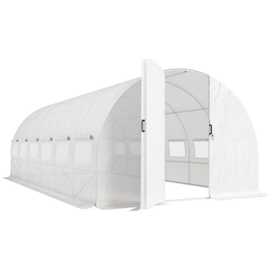 Outsunny Gewächshaus für den Außenbereich 6x3x2 m, Tunnelgewächshaus mit Scharnier-Tür, Fenster mit Fliegengitter, PE-Abdeckung 140 g/m² und galvanisierter Stahlrahmen, UV-beständig, wasserdicht, für den Anbau, Weiß   Aosom von Outsunny