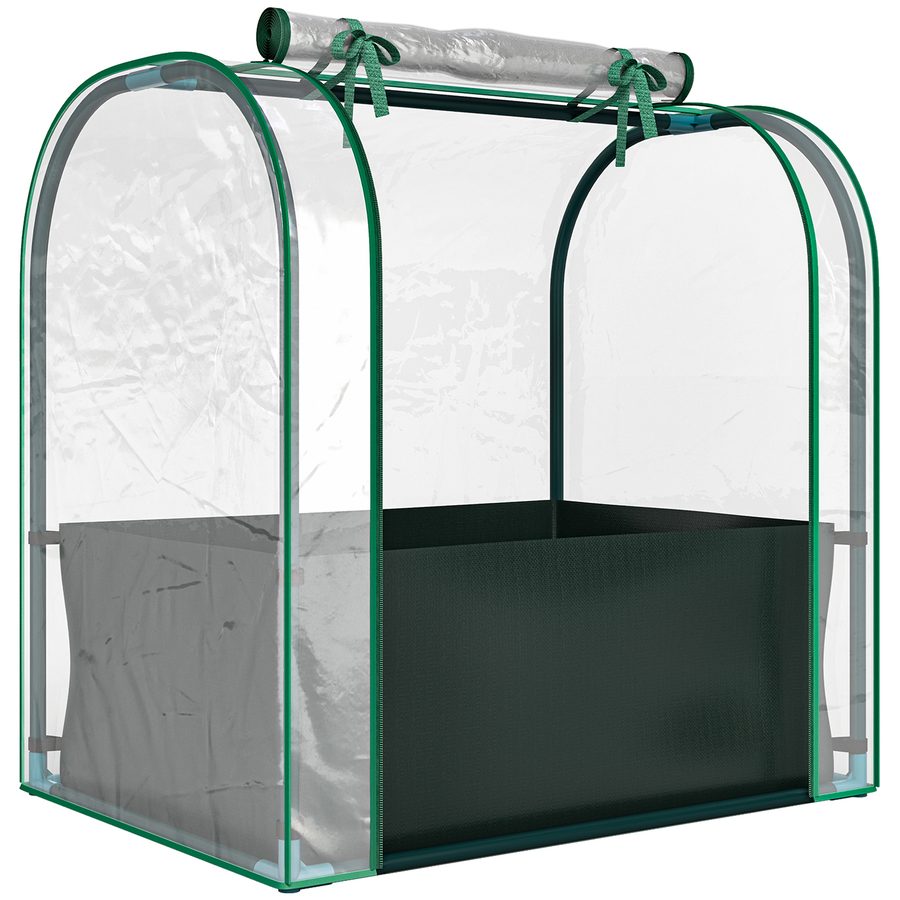 Outsunny Mini-Gewächshaus mit Pflanztasche, tragbares Mini-Gewächshaus 68 x 50 x 70 cm, Rolltür, für Garten, Balkon, Patio, Terrasse, dunkelgrün   Aosom von Outsunny