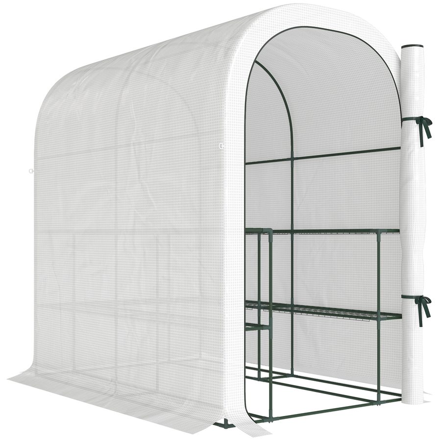 Outsunny Gewächshaus mit Regalen, 123 x 187 x 189 cm, kleines Gewächshaus mit aufrollbarer Tür, PE-Abdeckung hohe Dichte 140 g/m², 10 cm verlängert, weiß   Aosom von Outsunny