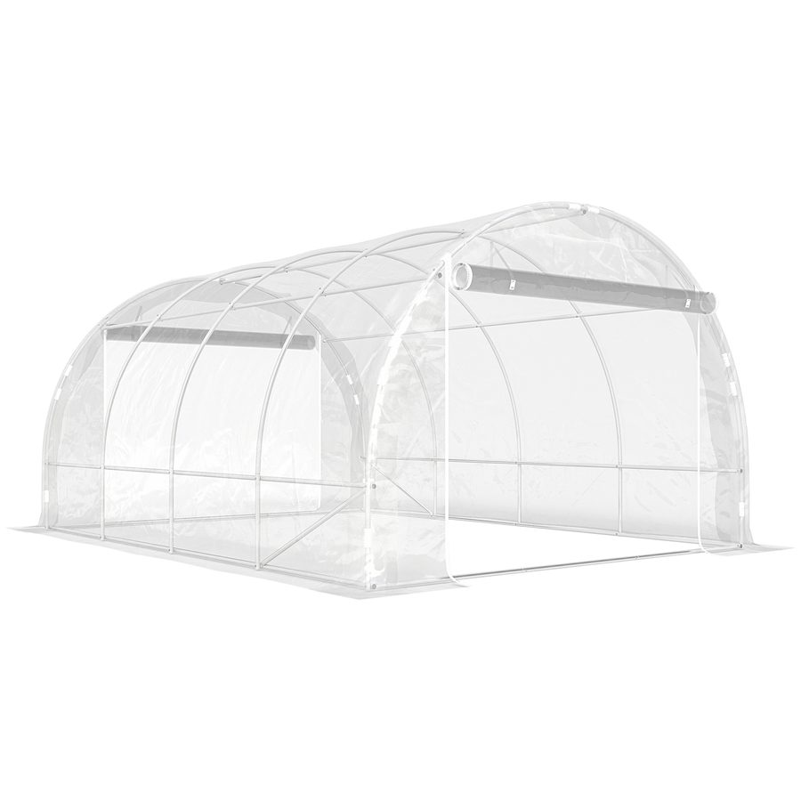 Outsunny Gewächshaus ca. 4 x 3 x 2 m Foliengewächshaus mit Breiter Rollbar Reißverschlusstür, Stützstangen Verlängerte Kanten 150g/m² PE UV-beständig Folientunnel, Winterfest Tomatenhaus, Transparent   Aosom von Outsunny