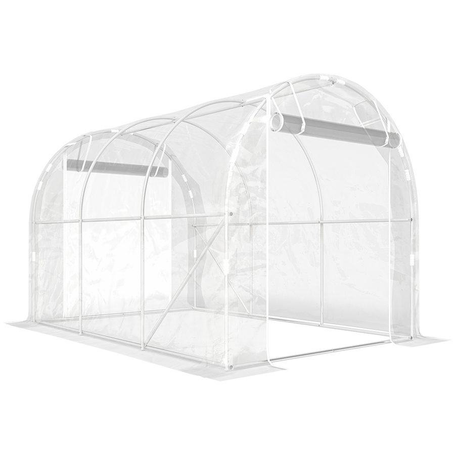 Outsunny Gewächshaus ca. 3 x 2 x 2 m Foliengewächshaus mit Rollbar Reißverschlusstür, Stützstangen Verlängerte Kanten 150g/m² PE UV-beständig Folientunnel, Winterfest Tomatenhaus, Transparent   Aosom von Outsunny