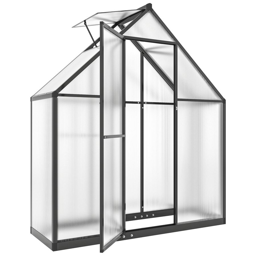 Outsunny Gewächshaus aus Aluminium und Polycarbonat, Gewächshaus mit verstellbarem Fenster und Flügeltür, wetterfestes Außenschutz für Pflanzen, Blumen, Gemüse und Saatgut, transparent   Aosom von Outsunny