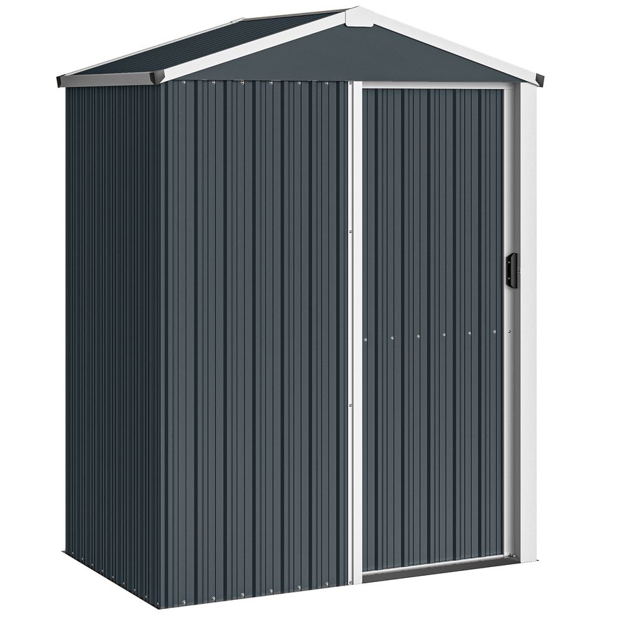 Outsunny Gartenschuppen für draußen 1,1 m², 136x87x179 cm, Metall-Gartenschuppen mit Schiebetür, geneigtem Dach und Handschuhen, zur Aufbewahrung von Werkzeugen und Fahrrädern, Dunkelgrau   Aosom von Outsunny