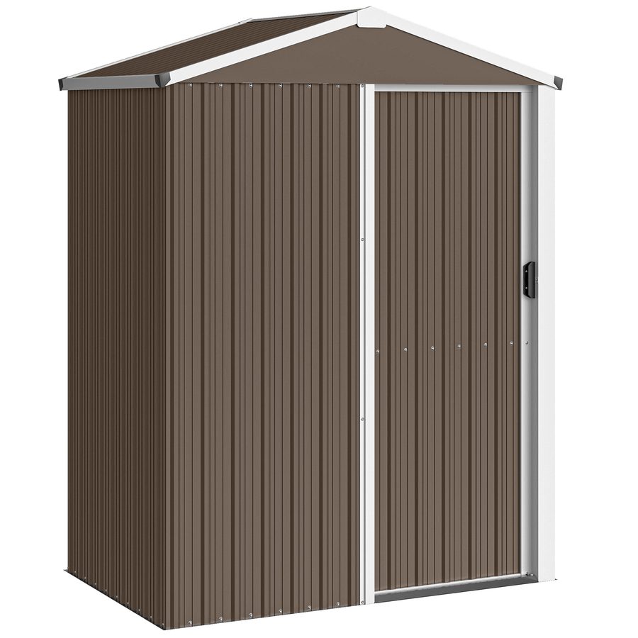 Outsunny Metall Gerätehaus 1,1 m², Geräteschuppen mit Sattedach Abschließbarer Schiebetür Handschuhen, 136 x 87 x 179 cm, wetterfest Outdoor Gartenhaus Schuppen für Hinterhof Garten Braun   Aosom von Outsunny