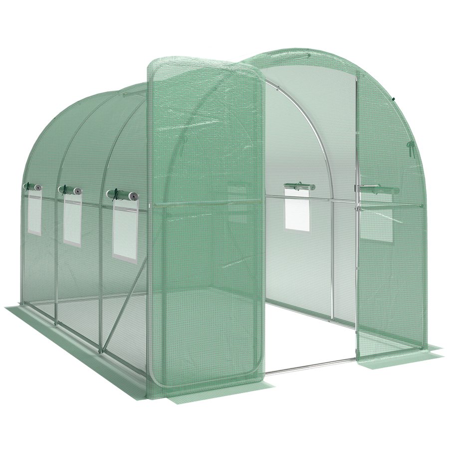 Outsunny Gewächshaus 3 x 2 x 2 m Foliengewächshaus mit Abschließbar Anschlag-Tür 6 Rollbar Netzfenster Stützstangen Verlängerte Kanten, UV-beständig Folientunnel, Winterfest Tomatenhaus, Grün   Aosom von Outsunny