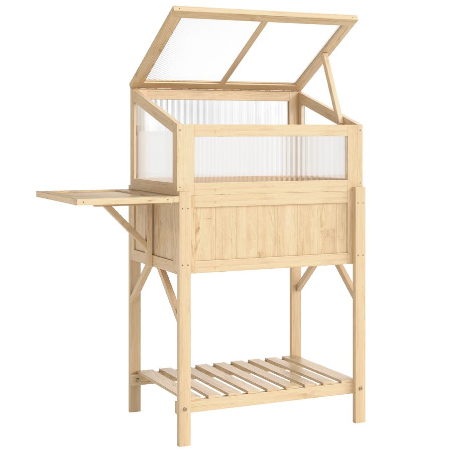 Outsunny Hochbeet mit Frühbeetaufsatz aus Holz Pflanzkasten mit Gewächshaus klappbar Seitentisch Ablagefach, Erhöhtes Frühbeet Pflanzbeet 104x50x120cm Kräuterbeet für Garten Balkon Terrasse Naturholz   Aosom von Outsunny