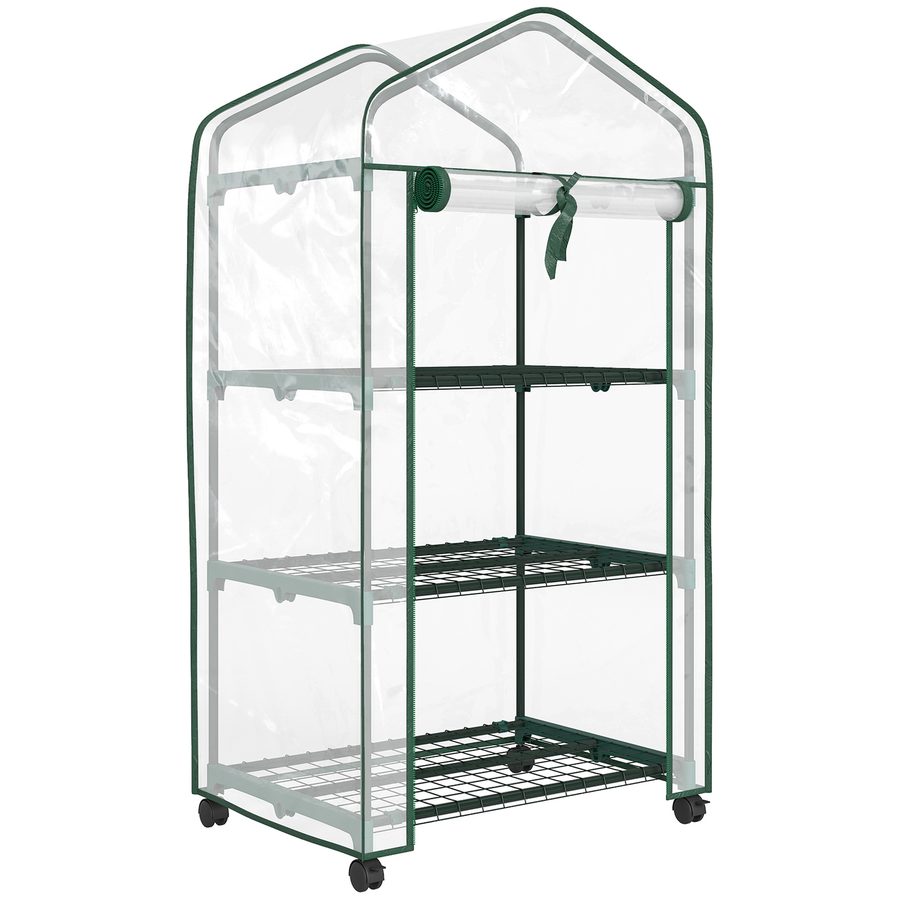 Outsunny PVC-Gewächshaus mit 3 Ablagen, Balkongewächshaus, PVC-Plane, Stahlgestell, aufrollbare Reißverschlusstür, für Gemüse, Pflanzen, Blumen, 69x49x130cm, transparent   Aosom von Outsunny