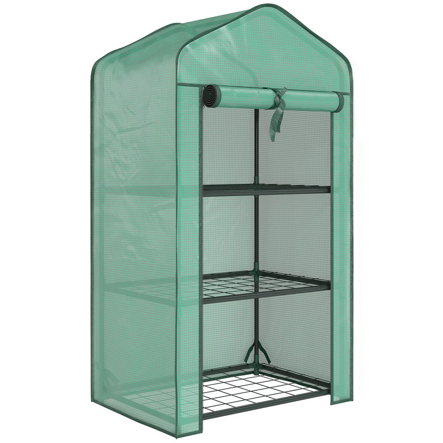 Outsunny Garten-Gewächshaus mit 3 Ablagen, Balkon-Gewächshaus, verstärkte PE-Plane, Stahlgestell, aufrollbare Reißverschlusstür, für Gemüse, Pflanzen, Blumen, 59 x 39 x 127 cm, grün   Aosom von Outsunny