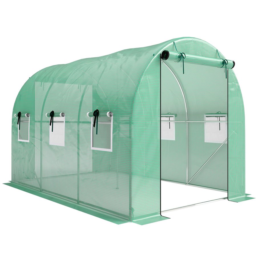 Outsunny Gewächshaus 3 x 2 x 2 m Foliengewächshaus mit Rollbar 2 Reißverschlusstür & 6 Netzfenster Stützstangen Verlängerte Kanten, UV-beständig Folientunnel, Winterfest Tomatenhaus, Grün   Aosom von Outsunny