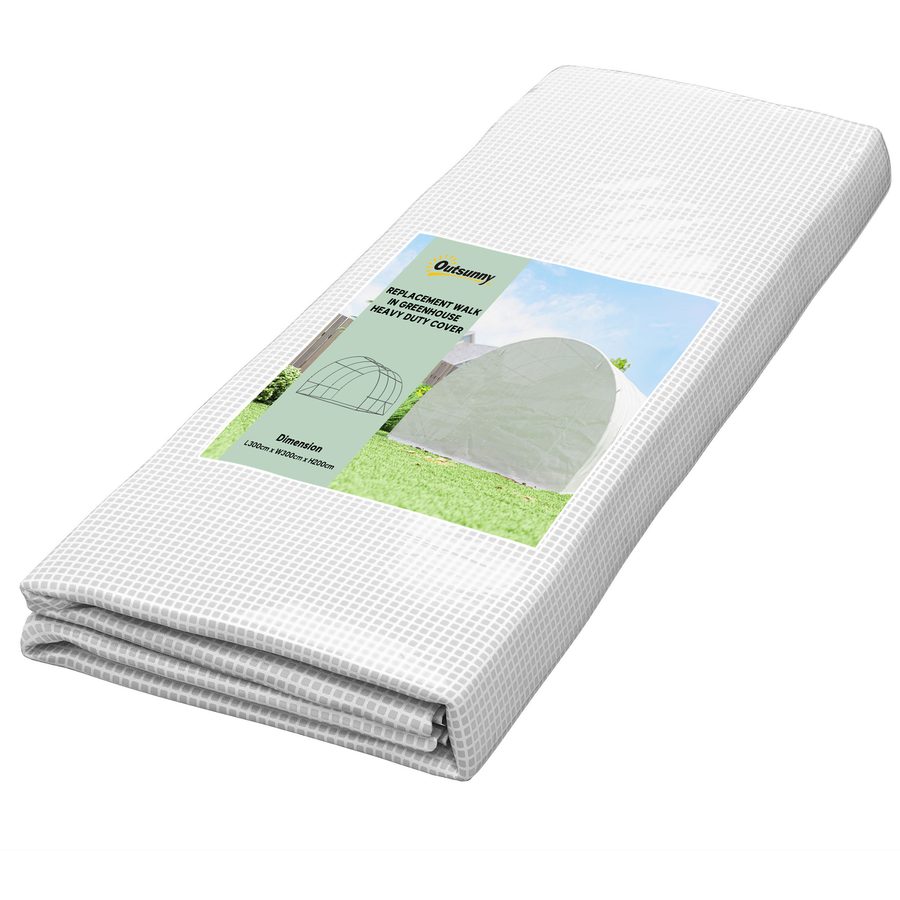 Outsunny Gewächshausfolie 3 x 3 m, wasserdicht Polyethylenfolie mit Rolltür, 6 Fenster, UV Schutz, Reißfest Gartenfolie Abdeckplane für Folientunnel Gartenarbeit, Tunnelfolie für Außenbereich Weiß   Aosom von Outsunny