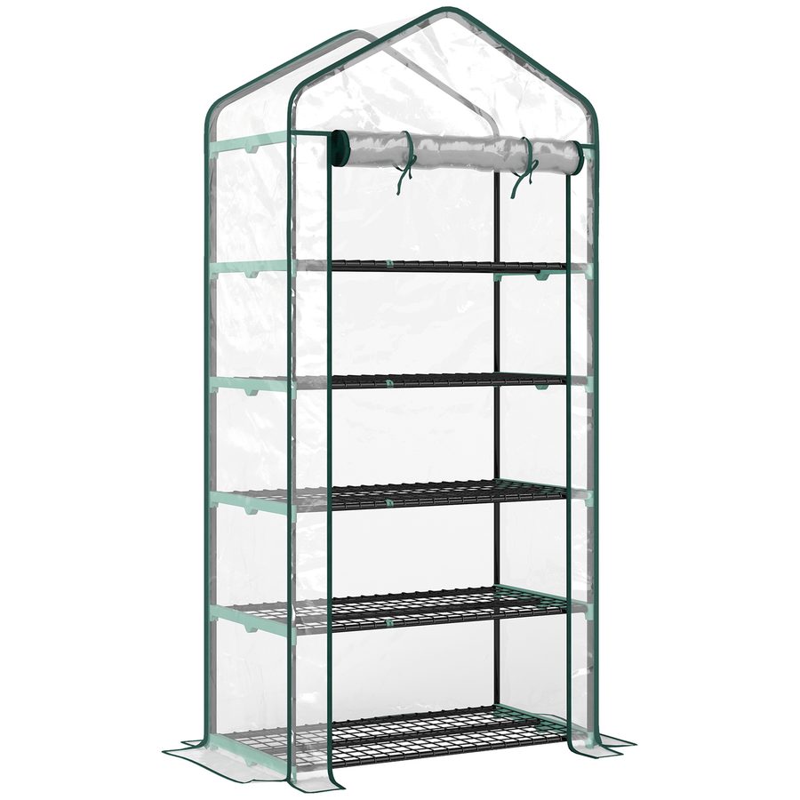 Outsunny Gartengewächshaus mit 5 Ablagen, Balkon-Gewächshaus, verstärkte Plane, Stahlgestell, aufrollbare Reißverschluss-Tür, für Gemüse Pflanzen Blumen, 90x49x193cm, transparent   Aosom von Outsunny