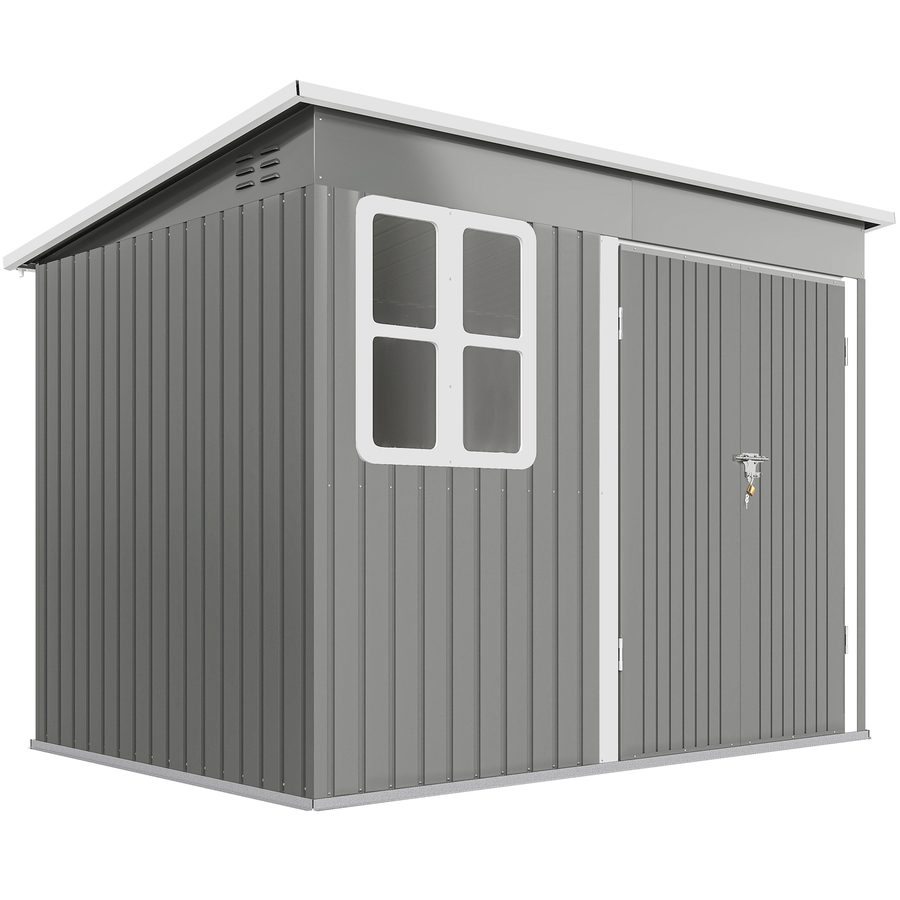 Outsunny Metall Gerätehaus 4,13 m² Geräteschuppen mit Fenster Pultdach Lüftungsöffnungen Abschließbarer Breiter Tür Bodenrahmen 260 x 177 x 190 cm wetterfest Gartenhaus Schuppen für Außenbereich Grau   Aosom von Outsunny