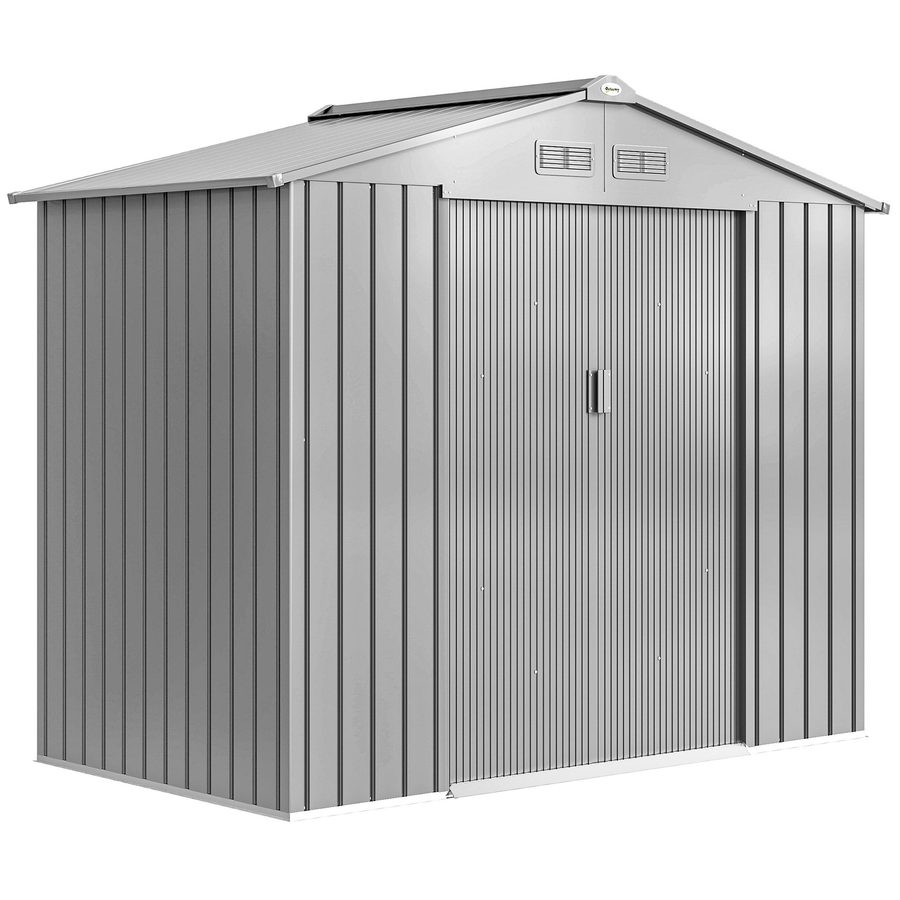 Outsunny Gartenhaus 2,5 m² - Geräteschuppen mit Fundament-Kit - Gartenhäuschen mit abschließbarer Tür - Maße 213L x 130l x 185H cm - graues Stahlblech   Aosom von Outsunny